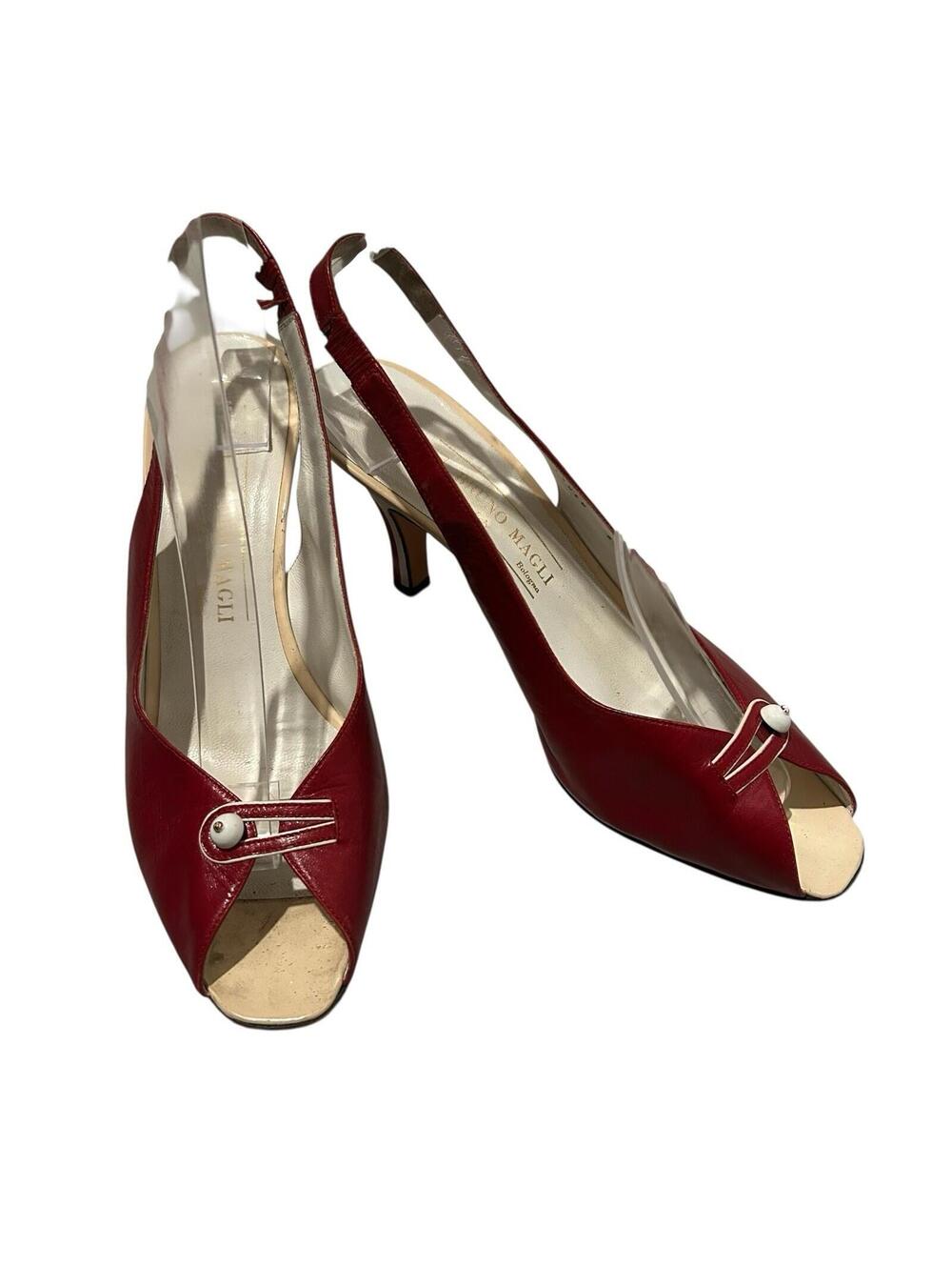 Bruno Magli Red Leather Slingback Heels Y2K 50s Inspired Italy Sz 9